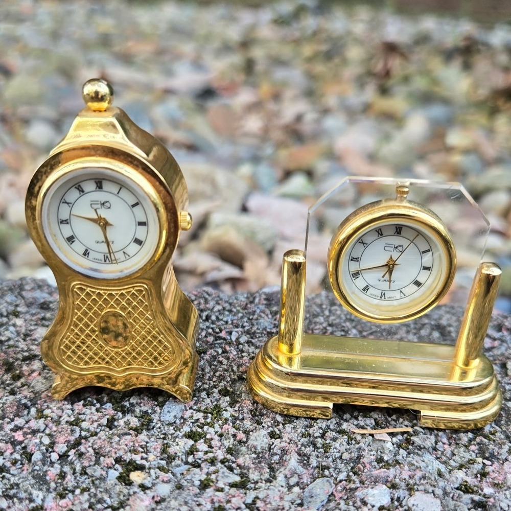 EKO‎ Timepieces Miniature Gold Desk Clocks Table Mantel Quartz Vintage